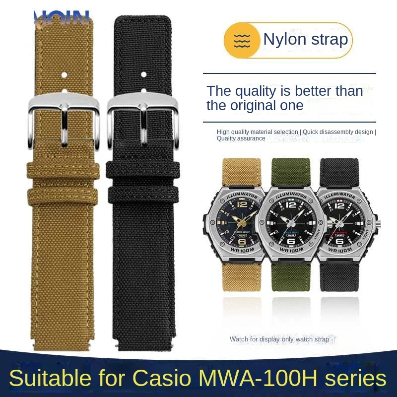 

20mm Nylon Watch Band for Casio Steel Heart MWA-100HD-1A MWD-100H Black Samurai Bracelet Accessorie