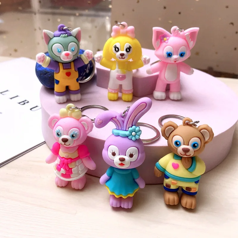 

Kawaii Keychain Soft Plastic Cartoon Doll Key Pendant Lingna Belle Xingdailu Little Fox Duffy Bear Bag Pendant Girl Heart Gift