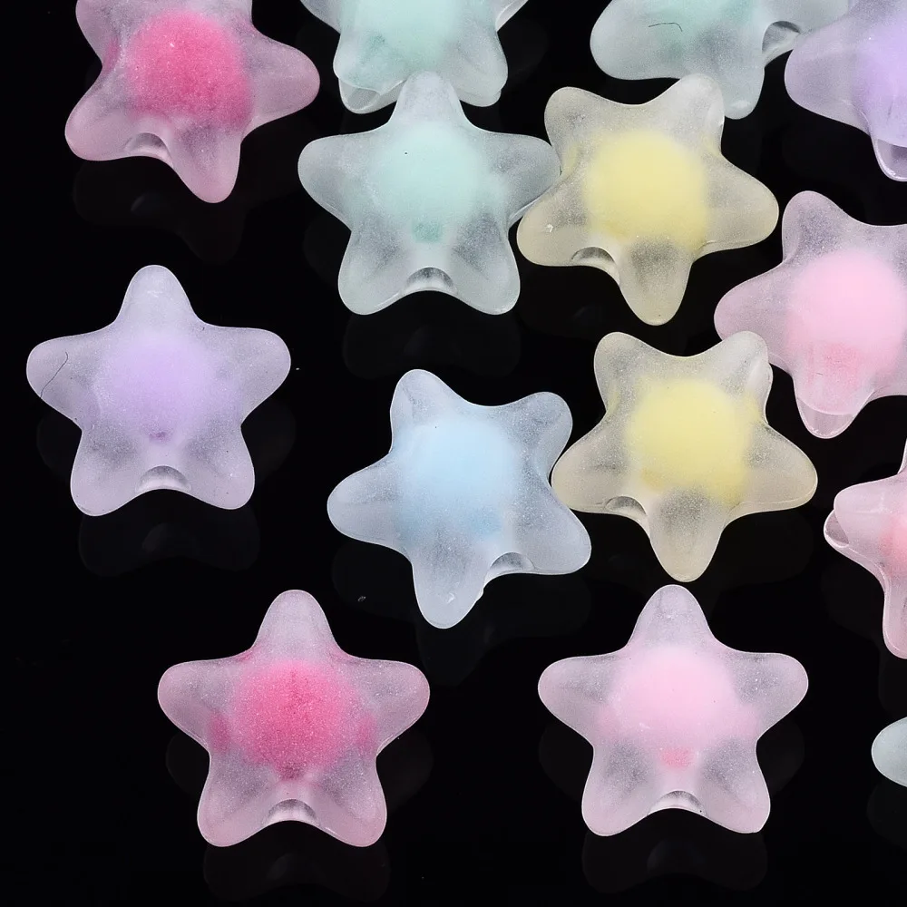 

100pcs Transparent Acrylic Beads Frosted Bead in Bead Star Mixed Color 11x11.5x7mm Hole: 2mm