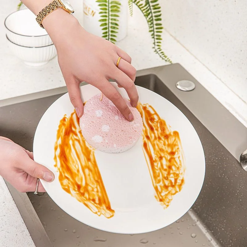 

New Natural Compressed Round Wood Pulp Cotton Sponge Kitchen Dishwashing Tool Wood Wool Pulp Dishes Cloth Utensils For Kitchens