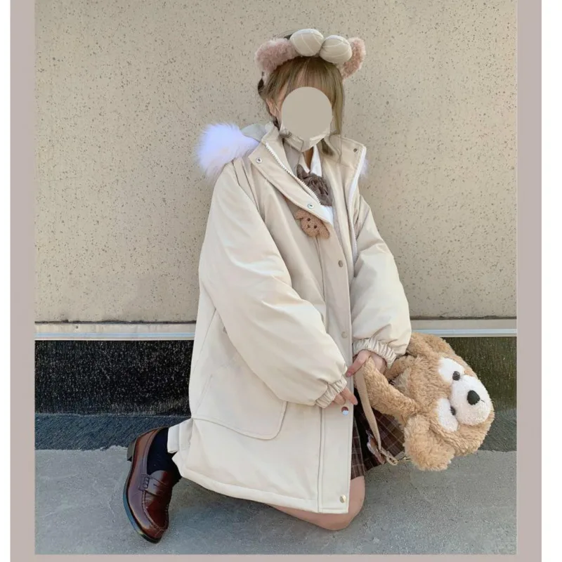 2021 Winter Cotton Padded Jacket Women Loose Fashion Korean Style Lovely Sweet Girl Femme Warm Lolita JK Parka Coat Y2k Tops