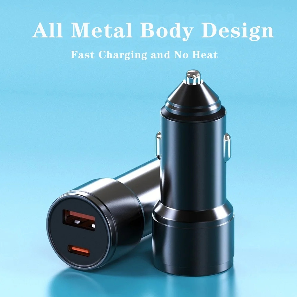 

QC3.0 2 USB Car Charger Adapter Socket Quick Electronic Cigarette Lighter Type-C Auto Fast Charging Car Electronics Accessories
