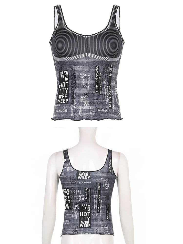 Топ женский с принтом Rapcopter y2k Милая Мини-майка гранж-панк готический черный