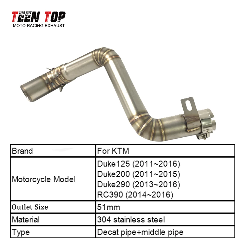 Фото RC390 Decat Pipe для KTM Duke 125 200, выхлопная труба среднего звена Duke 125, выхлопная труба среднего подключения для мотоцикла Duke 290 Escape Moto №5