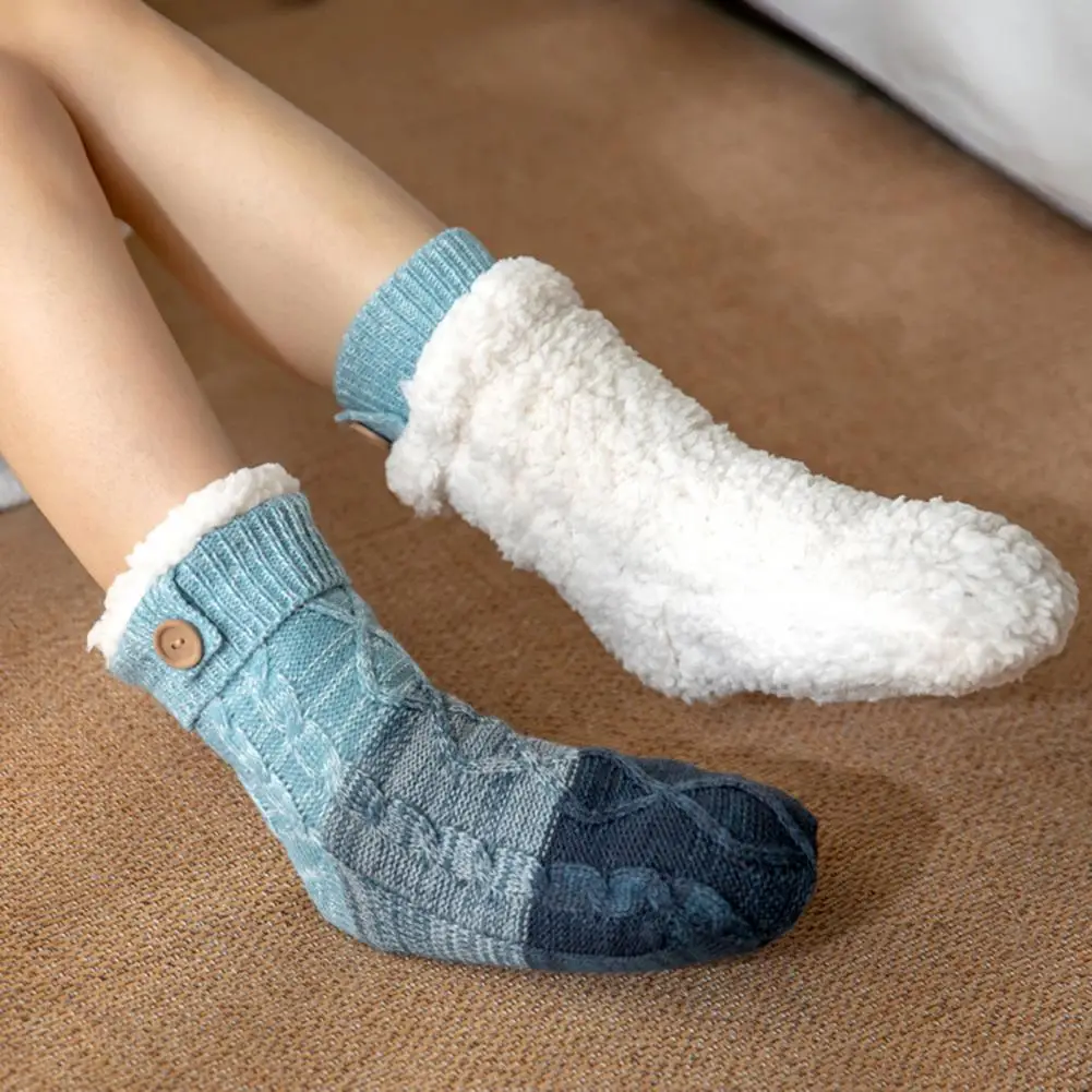 

Indoor Socks Good-looking Non-shrink Color Block Autumn Winter Female Indoor Socks for Daily Wear Floor Socks Slipper Socks