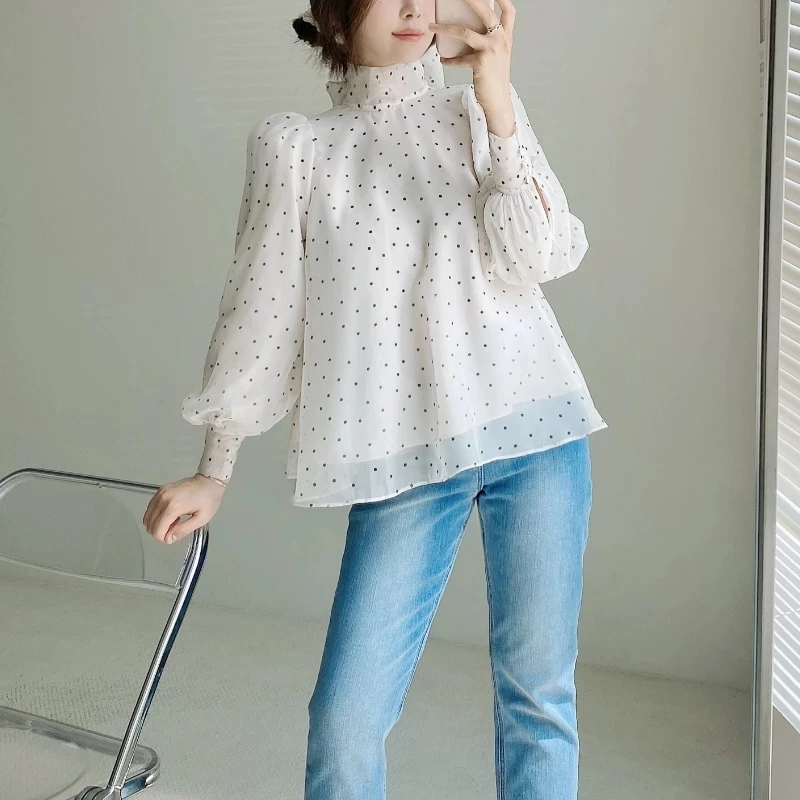 Свободная блузка Komiyama с круглым вырезом и бантом Женская Весенняя шикарная в