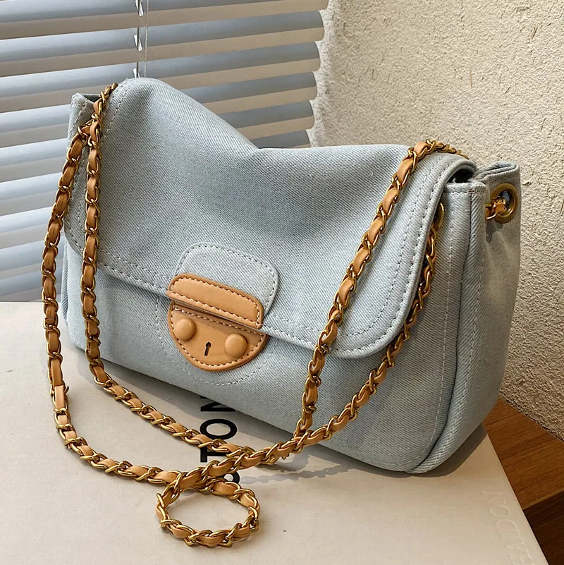 

2022 Spring Popular Denim Canvas Bag Women's Bag Designer New Trendy High-end Niche Chain Shoulder Messenger Bag