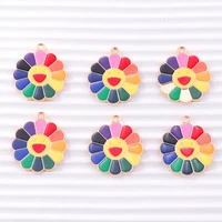 10pcs 24x27mm cartoon enamel sunflower charms for jewelry making women fashion drop earrings pendants necklaces diy crafts gifts