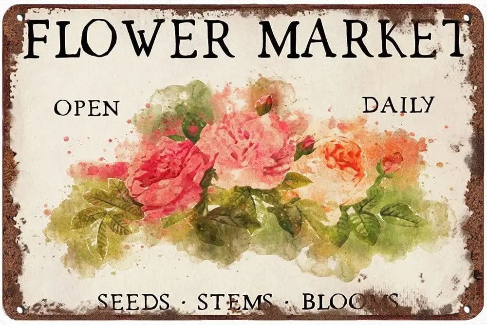 Ретро Tn Sgn Metl Flower Mrket Open Dly Vntge Ktchen Decor Летний декор Забавный для дома Кафе Офис