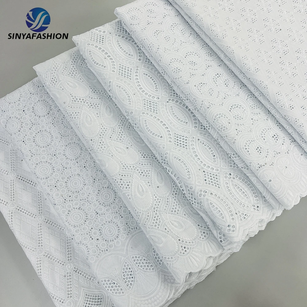 2025 белая вышитая сухая кружевная ткань 5 ярдов Высококачественная африканская
