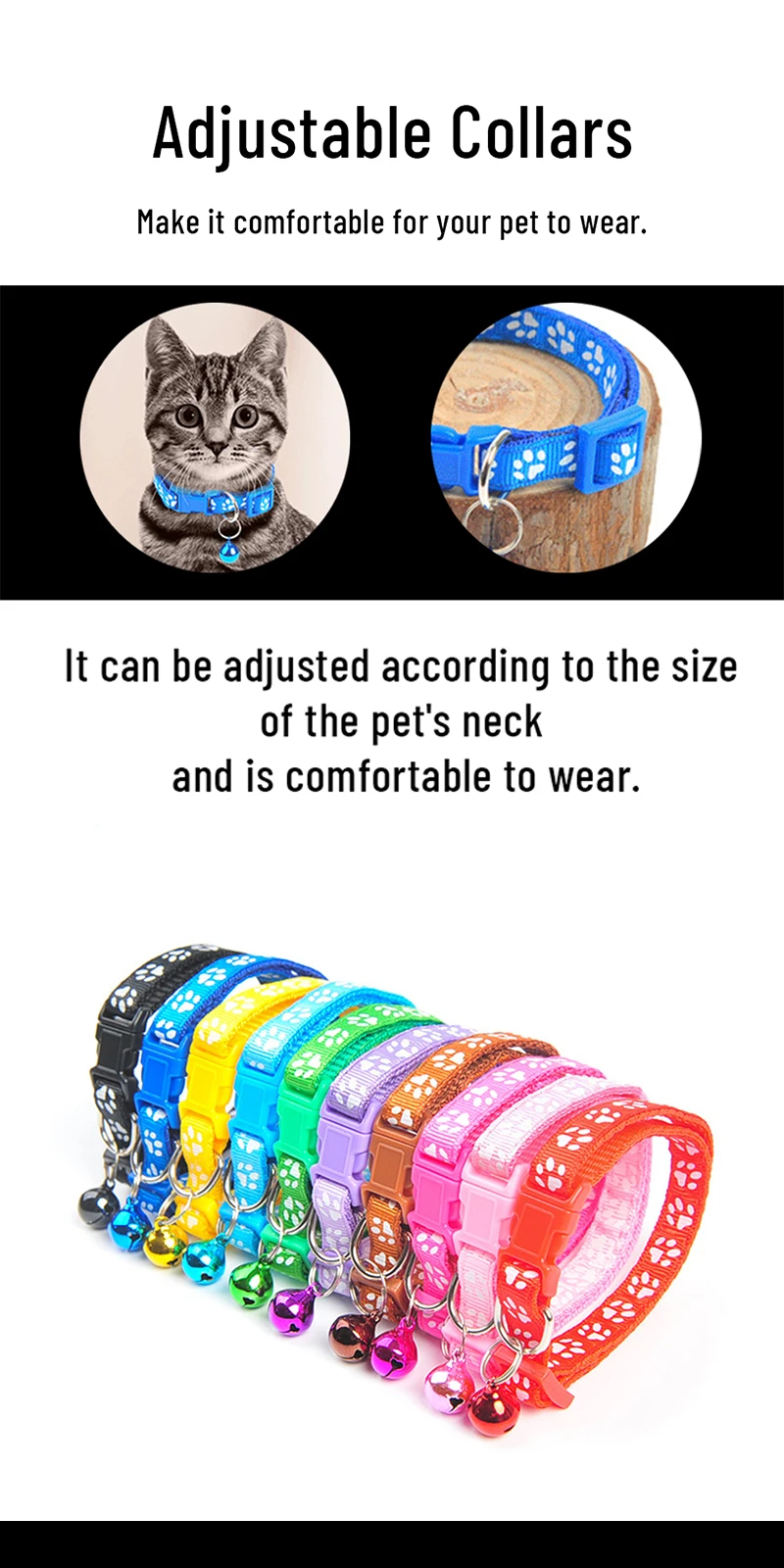 Ошейник с колокольчиком для питомца цветной Регулируемый ошейник кошек