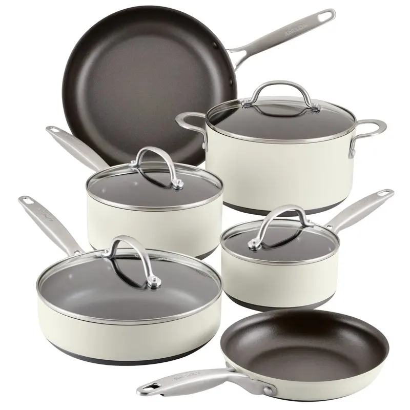 

Achieve Hard Anodized Nonstick Cookware Pots and Pans Set, 10-Piece, Cream