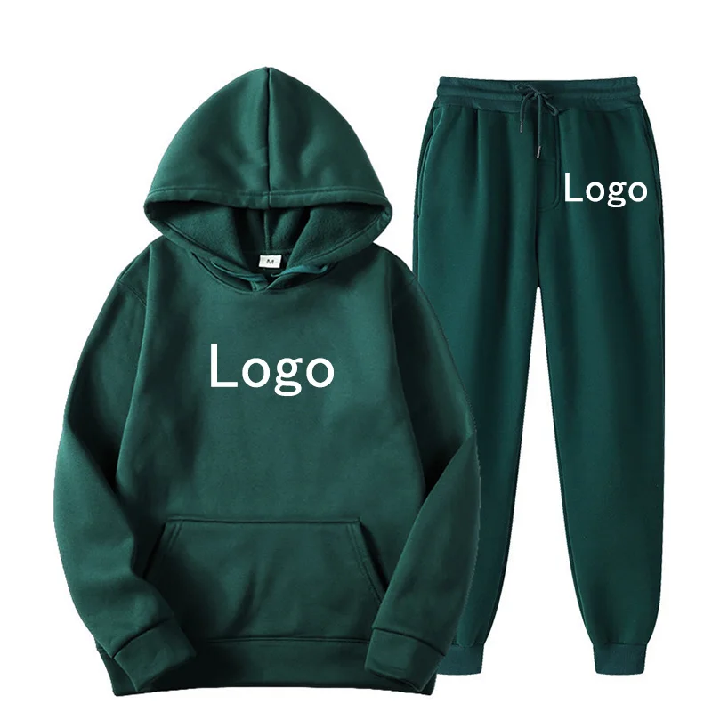 Custom Logo Men Tracksuit Set Casual Hoodies Suit Men's Sportswear Sweatshirt+Sweatpant 2 Pieces Male Fashion Clothes Streetwear