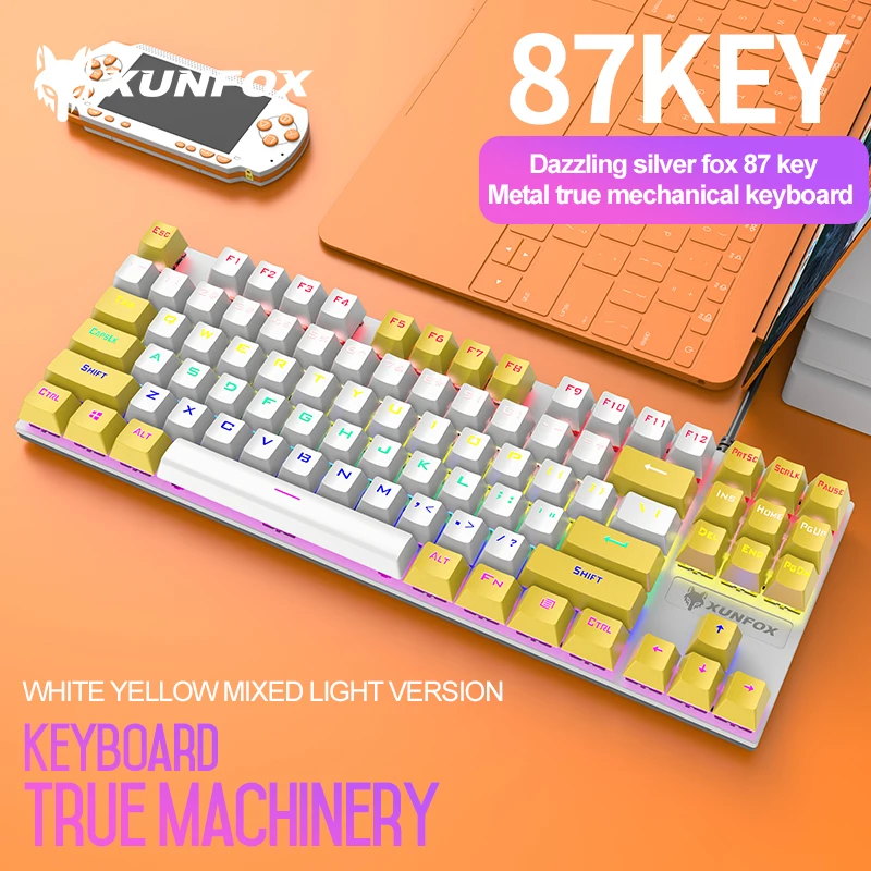 Cubierta de Metal para teclado mecánico, 87 teclas de eje, colores mezclados, efecto led colorido, a prueba de agua, teclado electrónico para juegos