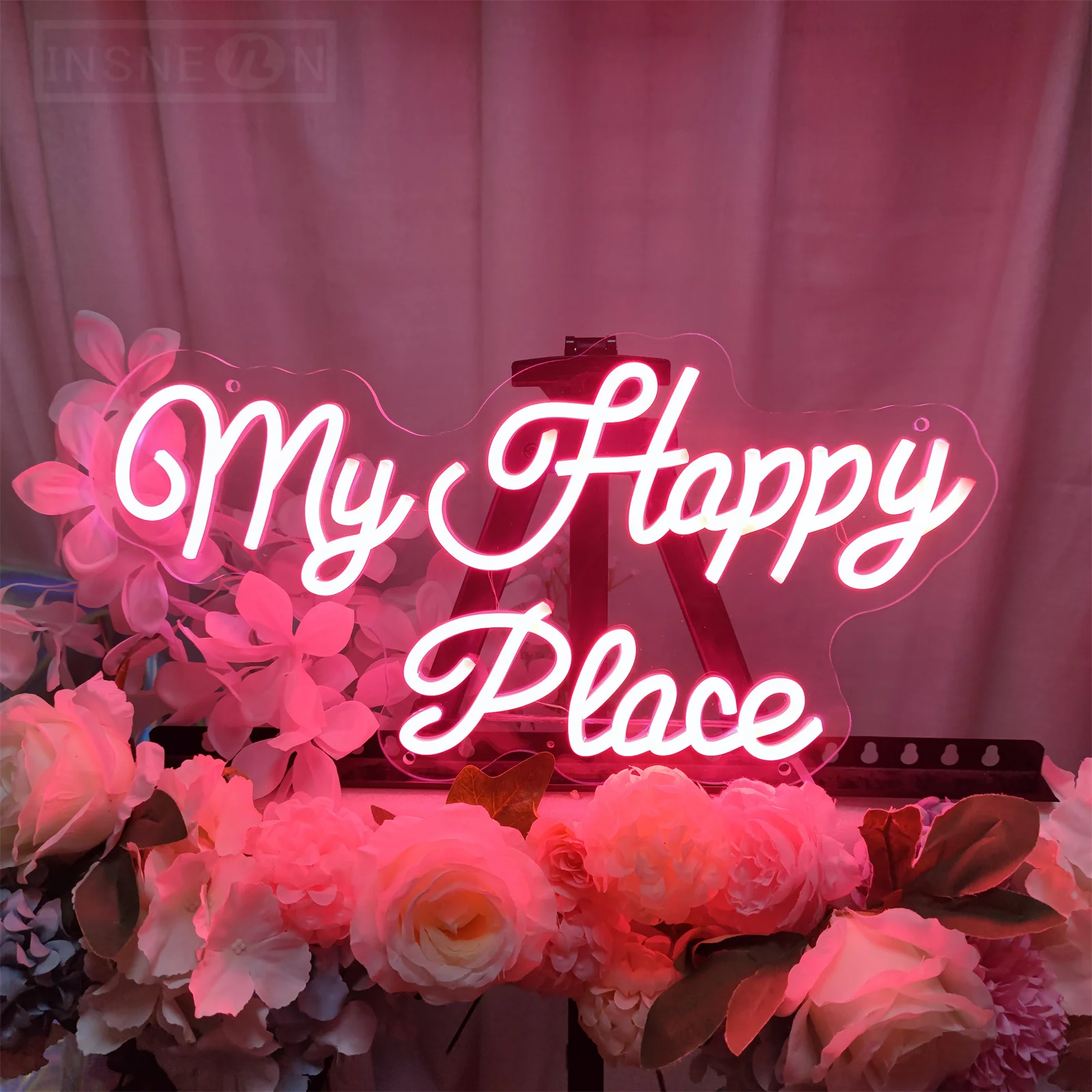 

Неоновая надпись My Happy Place, фотообои для комнаты, спальни, свадьбы, вечеринки, дня рождения, надпись, домашнее эстетическое украшение, 5 В