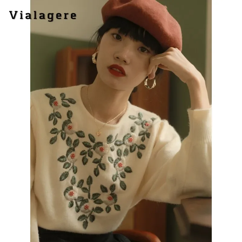 Женский винтажный трикотажный пуловер элегантный свободный свитер с длинным