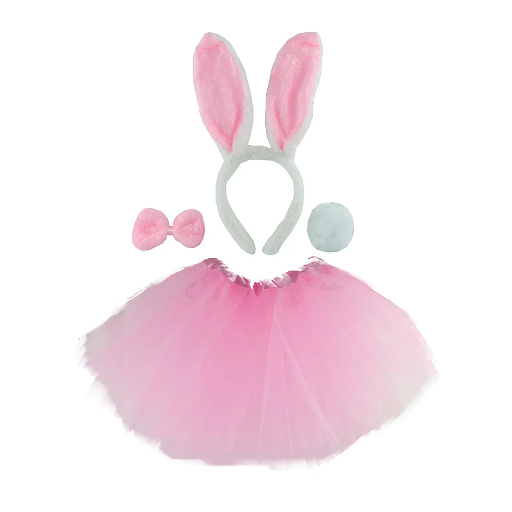 

Bunny Costume Kids Rabbit Tail Set Animal Skirt Ears Dress Tutu Ear Accessories Girl Headband Bowtie Mesh Cosplay Carnival Fairy