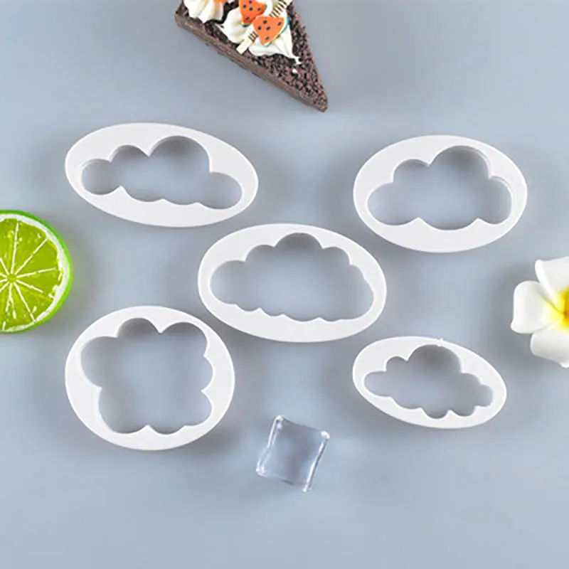 

5Pcs/Set Fondant Fudge Cutter Cloud Plastic Cake Cookie Stamp Buscuit Mould Fondant Baking Decorating Tools Kitchen Accessories