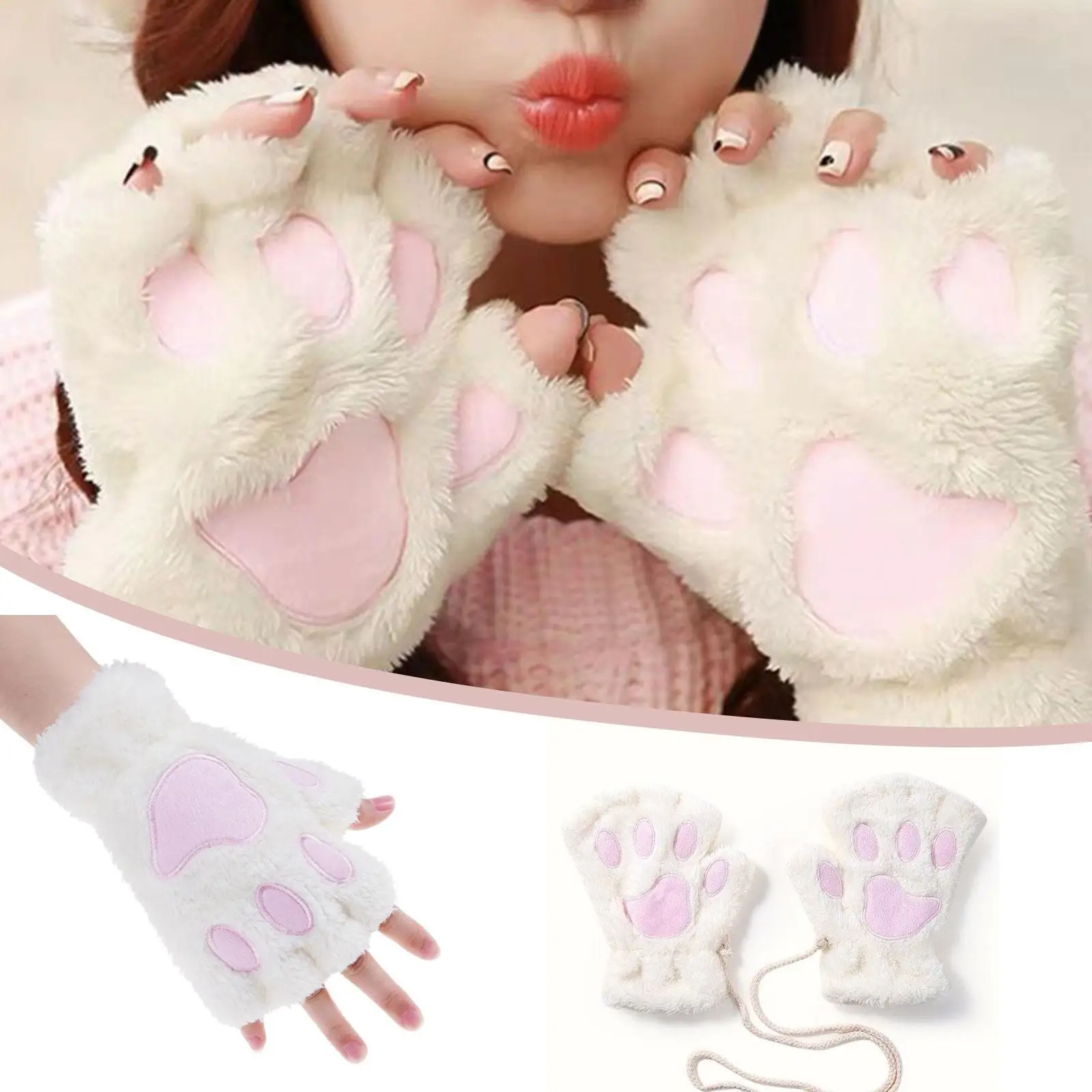 

Winter Cute Paw Fluffy Claw Fingerless Gloves Warm Half Finger Wear Panda Soft Glove Girls Gifts Plush Fingerless Chris L8k3