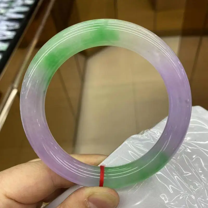 

Браслет из натурального нефрита из Мьянмы, фиолетовый зеленый нефритовый Круглый браслет из нефрита, женские изящные ювелирные изделия из натуральной Бирмы