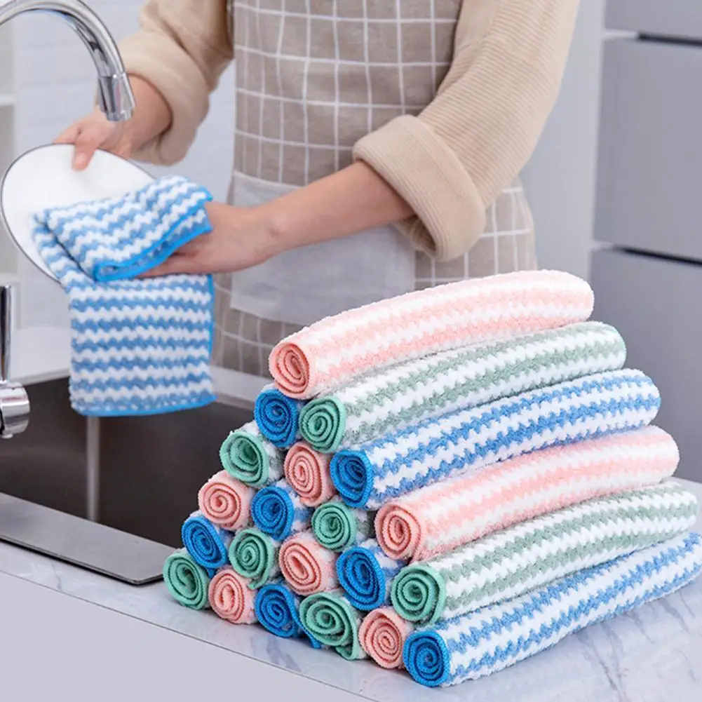 

1pc Non-shedding Coral Fleece Dishcloths Super Absorbent Wet Dry Towels Scouring Kitchen Kitchen Pads And Cleaning Cleaning F6j2