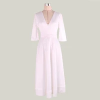 autumn evening dress white elegant v neck long dress half sleeve office lady party dress ceremony robe femme