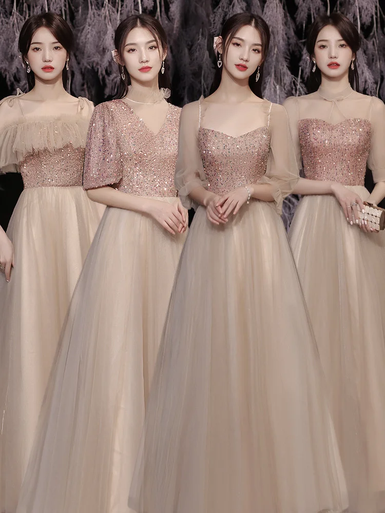 Розовое платье подружки невесты, новинка 2023, длинное платье для сестер, вечернее платье, женское облегающее вечернее платье, свадебное платье