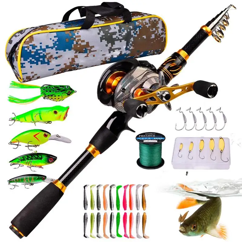 

Рыболовная удочка и катушка, комбинированная удочка, комбинированные удочки для мужчин, рыболовное снаряжение с сумкой для переноски, рыболовные приманки, леска для