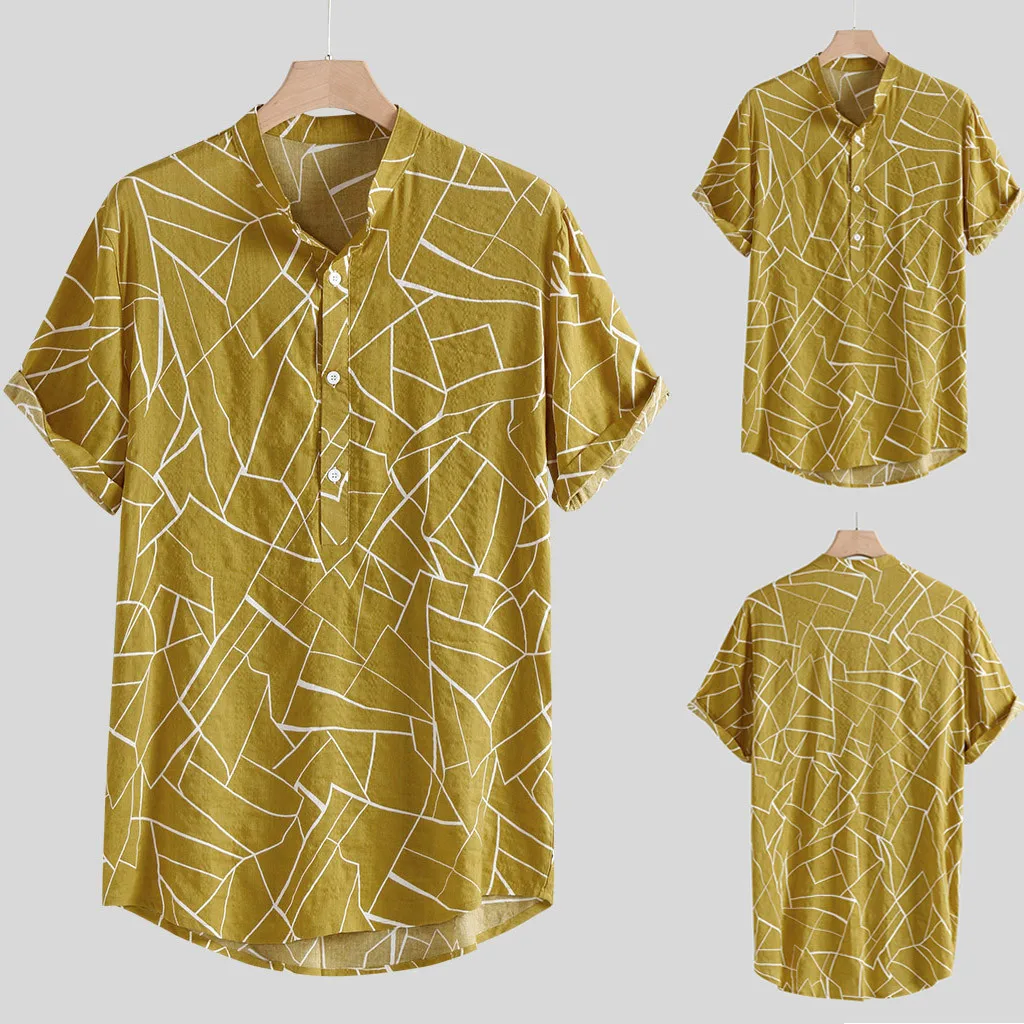 

Мужская свободная рубашка с коротким рукавом, разноцветная Классическая рубашка с круглым подолом и объемным принтом, на пуговицах