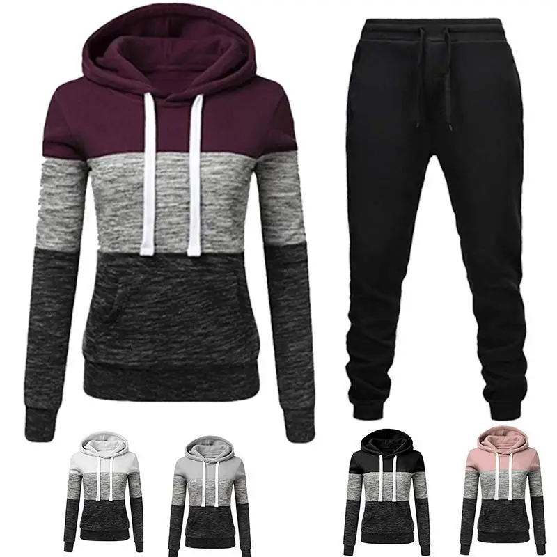 Осенне-зимняя повседневная спортивная одежда, женский спортивный комплект из двух предметов, Женский пуловер, свитер с кулиской, Женский костюм с брюками для бега