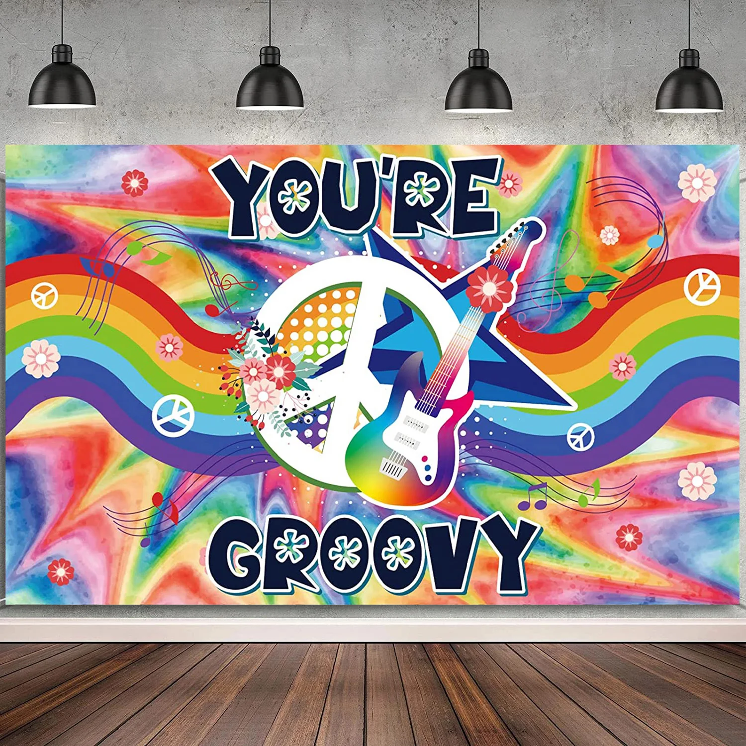 You're Groovy Photography Backdrop 60s 70s Party Background Rainbow Hippie Theme Happy 1st First Birthday Banner Poster for Girl