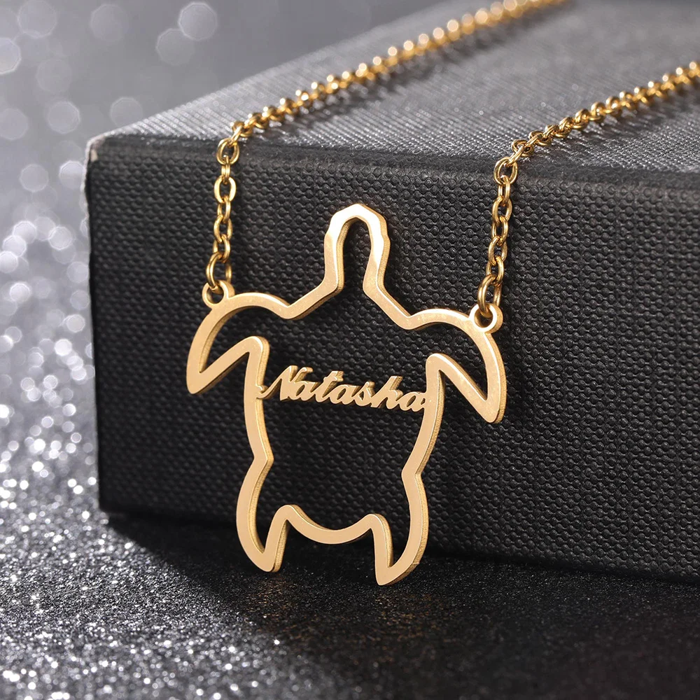 

Ожерелье с именем черепахи для женщин, персонализированная Геометрическая подвеска в виде животного, водонепроницаемое позолоченное Подарочное ювелирное изделие из нержавеющей стали