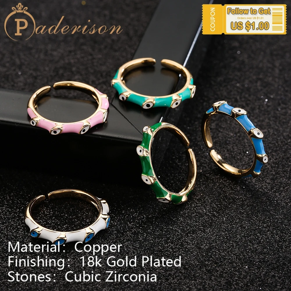 

Ins Style Vintage Resin Eyes Opening Ring For Women Copper 18K Gold-Plating Adjustable Ring Female Party Cool Retro Jewelry Gift