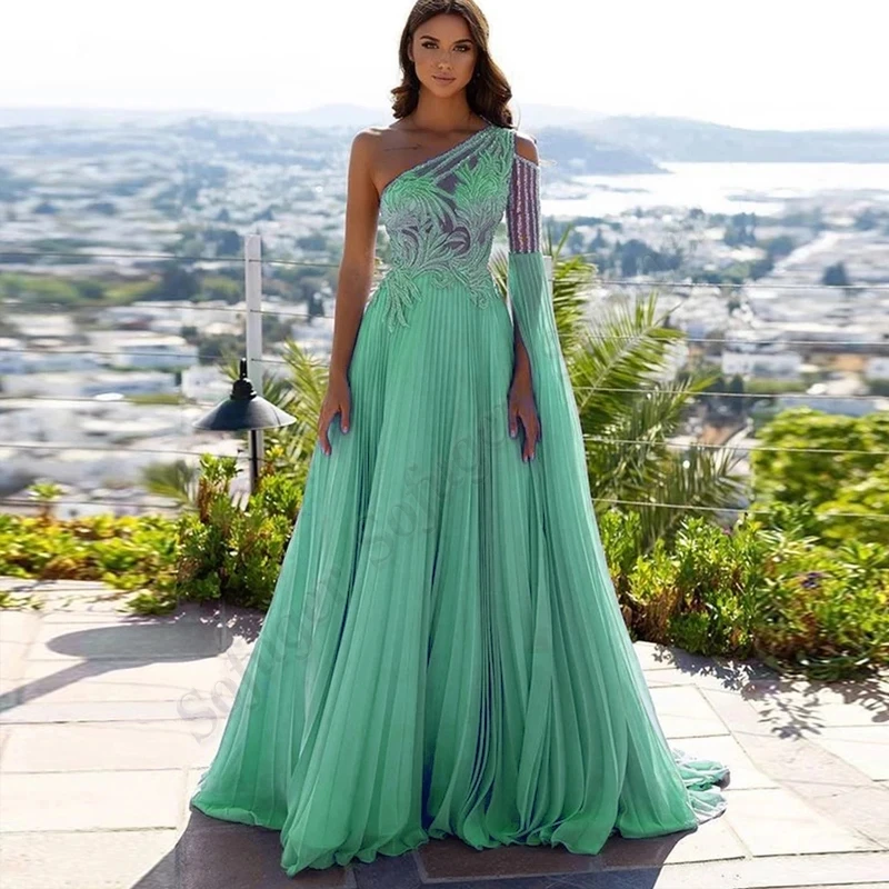 

Sofuge wd869 One Shoulder Chiffon Evening Dress Prom Dresses Saudi Arabric Formal Party Robe De Soiree Celebrity Vestidos Fiesta