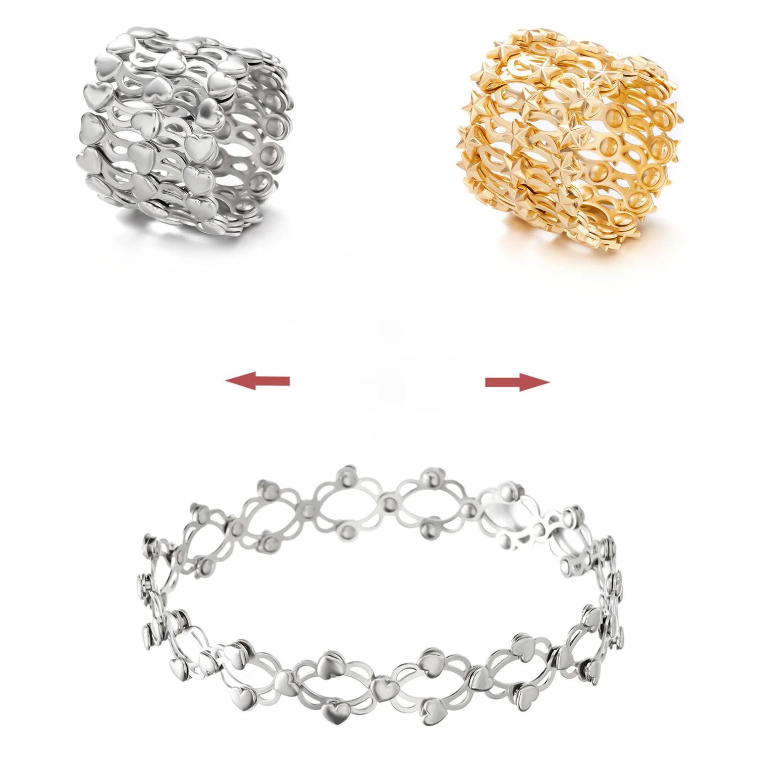 

2 In 1 Adjustable Magnetic Therapy Transforming Ring Magic Folding Retractable Bracelet Telescopic Rings Change Bracelets 1PCS