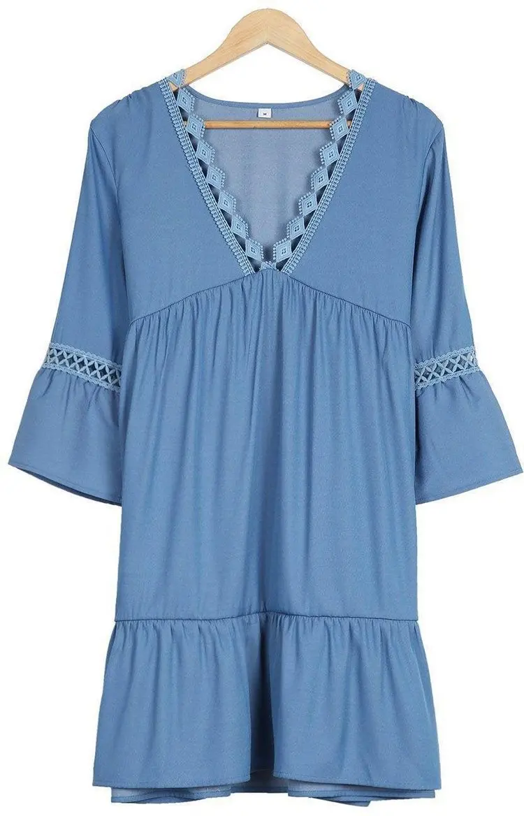 Женское свободное винтажное сексуальное модное платье с оборками кружевное