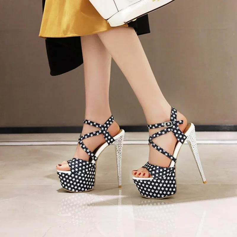 Женские босоножки на шпильках 16 см с передней платформой 5