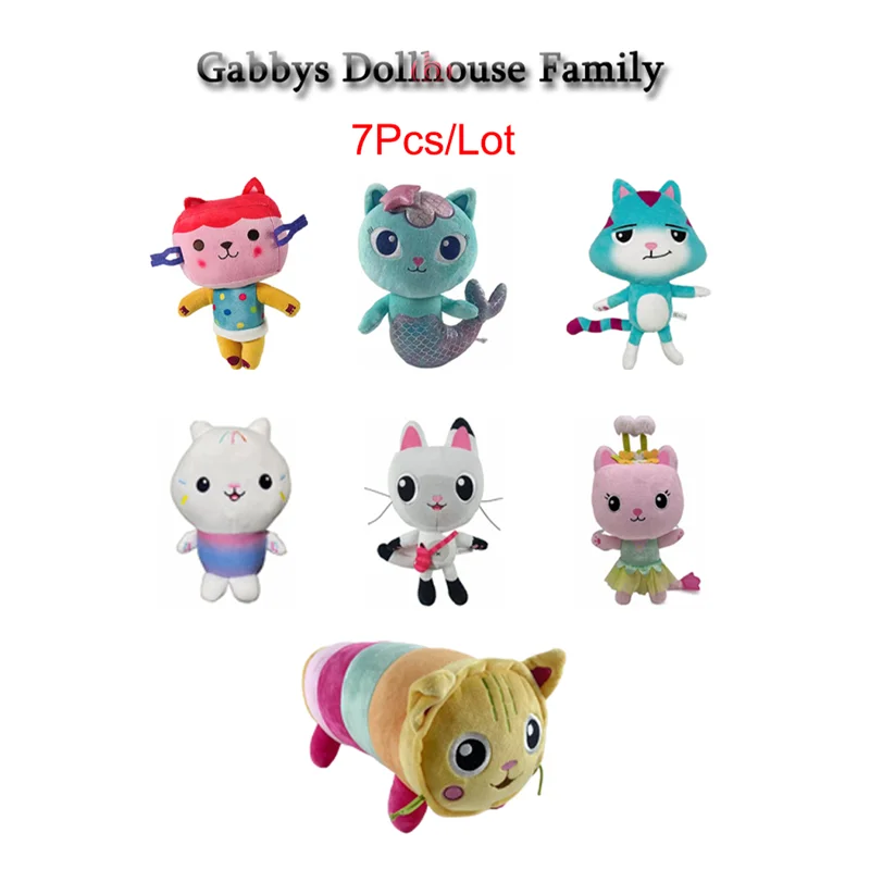 9 pçs gabby dollhouse fronha conjunto de brinquedo de pelúcia pandy patas gabbys dollhouse brinquedo sereia gabby casa de boneca kitty fada playset