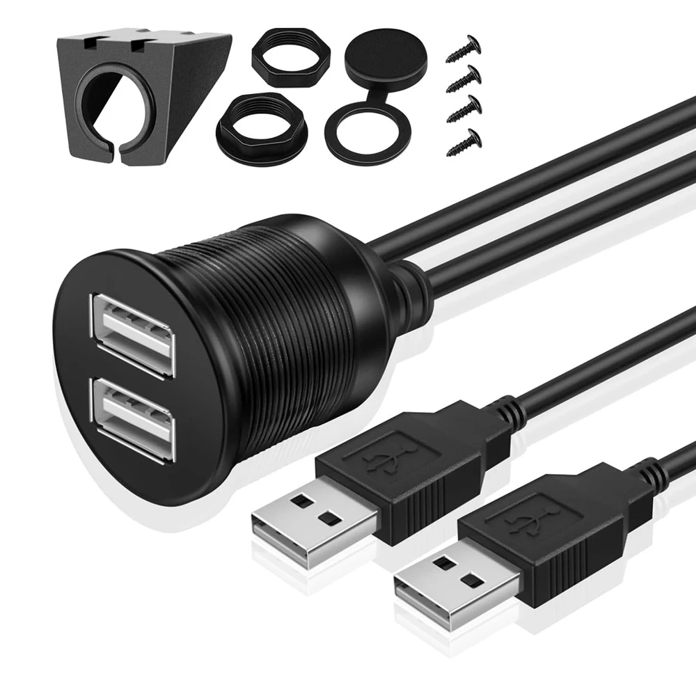 Фото 2 порта, двойной USB-удлинитель для панели «папа-мама», удлинительный кабель для скрытого монтажа, автомобиля, лодки, мотоцикла, приборная панель, водонепроницаемый шнур для передачи данных 2,0/3,0, 1 м №1