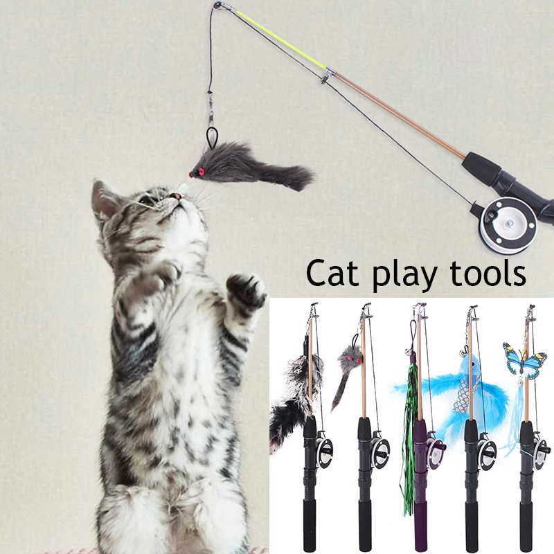 

Pet Cats Telescopic Fish-shaped Telescopic Fishing Rod Feather Funny Cat Stick Toy Self-excited Funny Interactive Cat Supplies