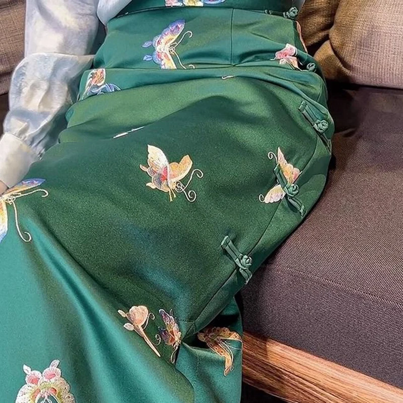 Женская трапециевидная юбка в китайском стиле с высокой талией