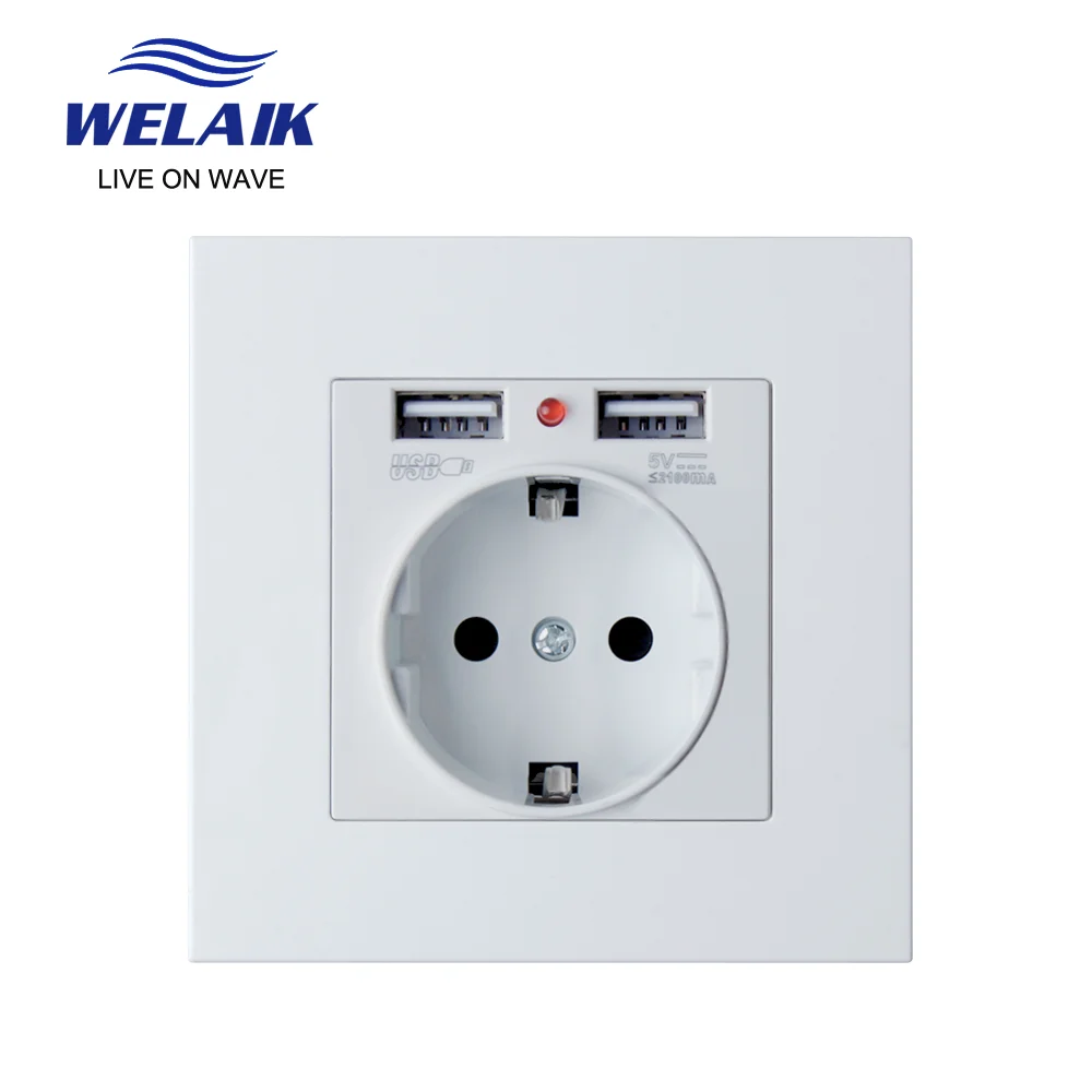 Пластиковая панель для ПК WELAIK 86*86 мм, европейская настенная розетка 2 USB, 2100 мА, C18EUSW