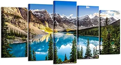 

Arts - 5 Pieces Canvas Prints Canada Moraine Lake And Rocky Mountain Landscape Pictures Modern Canvas Painting Giclee Artwork