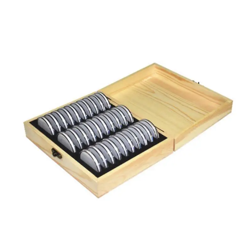 

Grid Coin Storage Box Round Coin Storage Wooden Case Commemorative Coin Collection Container Coin Capsules Universal