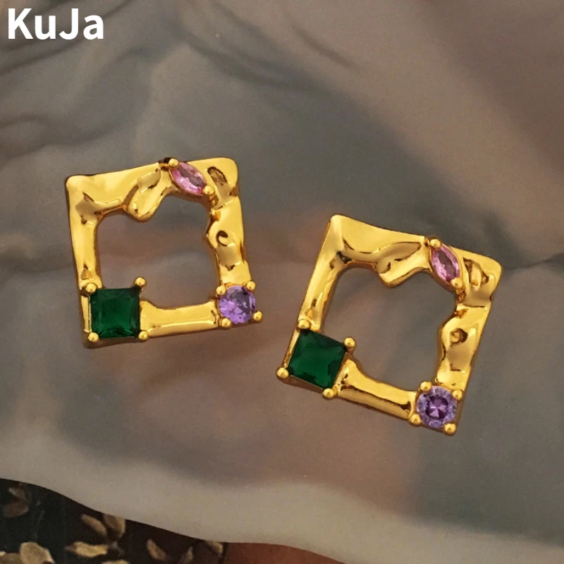 

Trendy Jewelry 925 Silver Needle European and American Design Splicing Color Irregular Earrings For Women Female Gifts Hot Sale