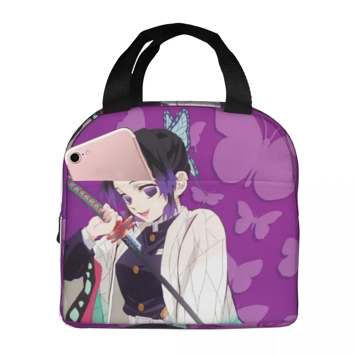 Kocho Shinobu Demon Slayer Lunch Bags Portable Insulated Cooler Anime Thermal Cold Food Picnic Travel Lunch Box for Women Kids