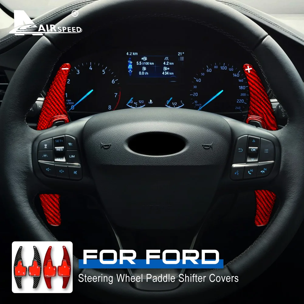 

AIRSPEED Real Carbon Fiber for Ford Kuga Focus EcoSport Escape Accessories Interior Steering Wheel Paddle Shifter Cover Sticker