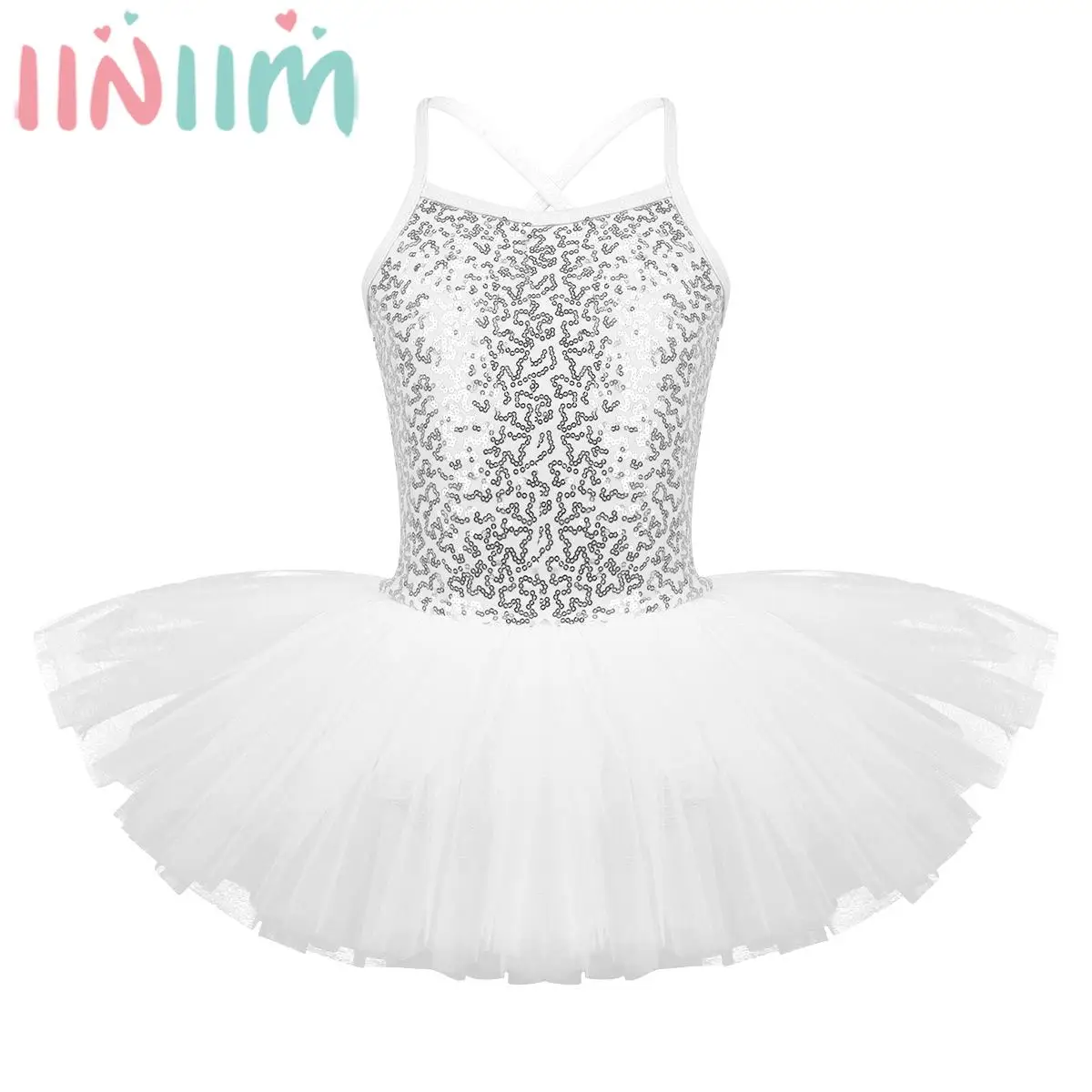 

Girls Cute Fluffy Mesh Ballet Tutu Sleeveless Shiny Sequin Lyrical Dance Leotard Dress Ballerina Gymnastics Dancewear 2-12 Yrs