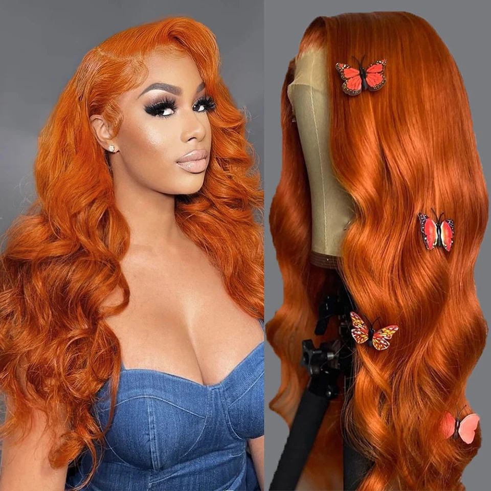 

30 Inch Orange Ginger Human Hair Wigs 13x4 Body Wave Lace Front Wig HD Frontal Pre Plucked Colored Human Hair Wigs For Women