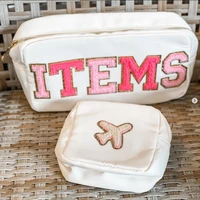 factory price hot sale eco friendly personalize letter patches women girls bridesmaid gift makeup bags waterproof cosmetic bag